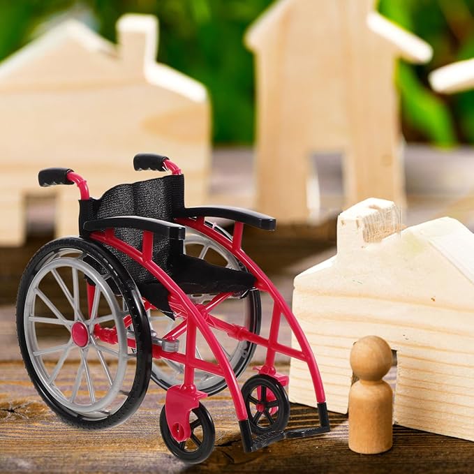 Angoily 1 Set Wheelchair Toys Mini Crutch Models Dollhouse Realistic Mobility Indoor Doll Wheelchair Baby Play Accessories Decorations Model Tiny Doll Playset Diy Landscaping Prop Princess Plastic Red