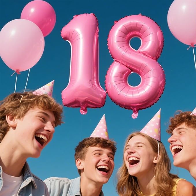 40 Inch Pink Number 18 Digital Balloon,Jumbo Mylar Foil Helium Balloon for 18 Balloons for Birthday Party,Wedding Anniversary Party Decorations