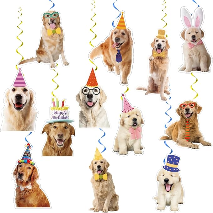 24 Pcs Golden Retriever Hanging Decorations Golden Retriever Hanging Swirls Ceiling Swirls Golden Retriever Birthday Party Supplies for Golden Retriever Party Decorations Dog Decorations