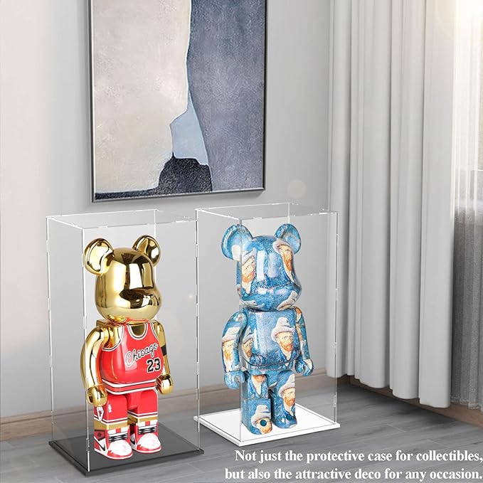 DuvinDD Acrylic Display Case for Large Collectibles, 29 inch Tall Clear Display Box for Doll Bearbrick 1000% Lego 10341 Dustproof Protective Showcase Assemble Acrylic Box with Black Base