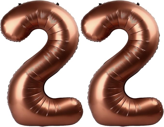 40 Inch Dark Brown Balloon Number 22,Chocolate Jumbo Mylar Foil Helium Balloon for 22th Digital Balloons for Birthday Party,Wedding Anniversary Party Decorations