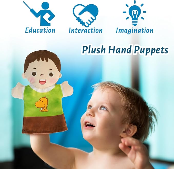 6 Pcs Family Hand Puppets for Kids 9.8 Inch Family Members Puppet Set Mom, Dad, Grandparents, Brother, Sister Soft Plush Hand Puppet Theater Plush Toys for Toddlers Ages 1-3, 4-8 Story Role Play