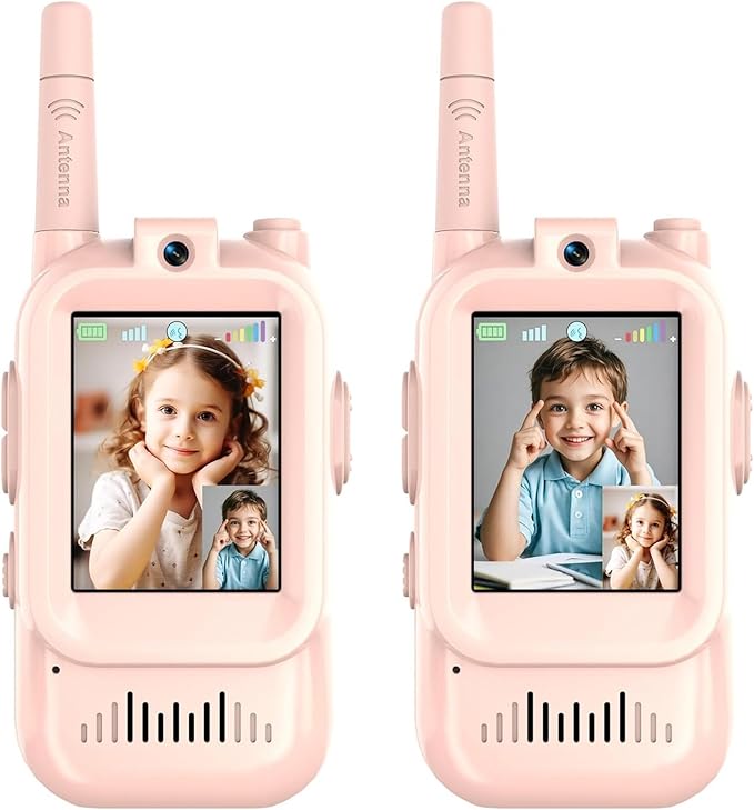 Walkie Talkies for Kids, Video Walkie Talkies 2 Pack with Screen Display, Rechargeable Toy Radios for Ages 3-12, Voice Changer & Real-Time Video Chat, Long Range, Gifts for Boys Girls (Pink & Pink)