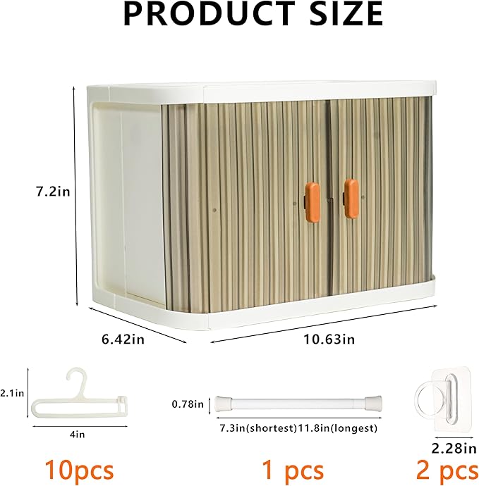 Foldable Doll Wardrobe Compatible with Labubu Clothes, Doll Clothes Closet with 10 Clothing Rack & 1 Rod, Furniture Accessories for Storing 15/17cm Small Outfits with Cover & Display Shelf