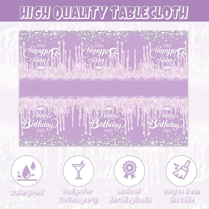 41pcs Purple and Silver Party Supplies ,include 20 dessert plates,20 Napkin and 1pcs Tablecloth,Used for Purple Silver Glitter Birthday Party Decoration Set