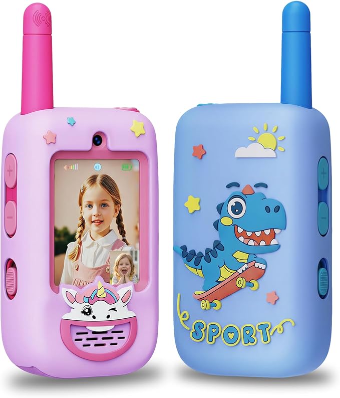 Video Walkie Talkies for Kids, 2 Pack Walkie Talkies with HD Camera, Long Range Two Way Radio with 4 Voice Effects, Christmas Birthday Gifts for Boys Girls 3 4 5 6 7 8 9 Year Olds
