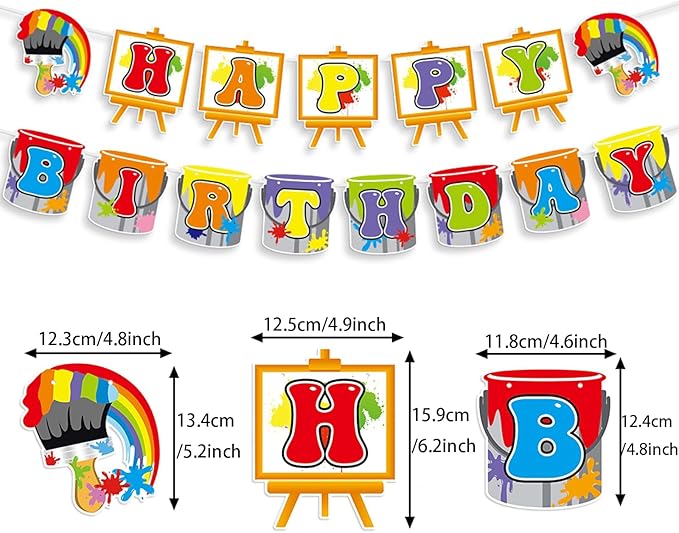 Zwiebeco Colorful Painting Art Happy Birthday Banner Hanging Paper Sign for Girls Boys Kids Adults Graffiti Paint Themed Birthday Party Decoration Supplies
