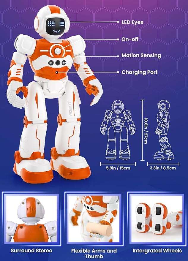Robot Toys for Kids,Programmable Remote Control Smart Walking Dancing Robot Toy with Gesture & Sensing for Age 4 5 6 7 8 9 10 Year Old Boys Girls for Birthday Present,Orange