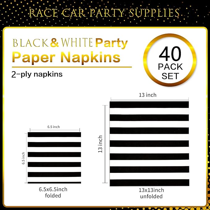 40Pcs Black and White Striped Napkins Black and White Party Supplies Disposable Black and White Cocktail Beverage Party Napkins Black & White Napkins for Baby Shower Black and White Party Decorations