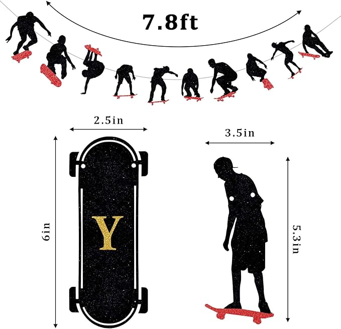 Tatuo 3 Pieces Skateboard Party Decoration Skateboard Birthday Banner for Party Supplies Skateboarding Action Hanging Decor Extreme Skateboarding Cool Decor for Skater Boys Girls School Gifts