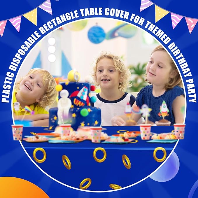 2 Pcs Birthday Party Decorations Plastic Cute Birthday Tablecloth 108 x 54 Inches Disposable Rectangle Tablecover for Boys Girls Kids Baby Shower Party Supplies (Gold Ring)