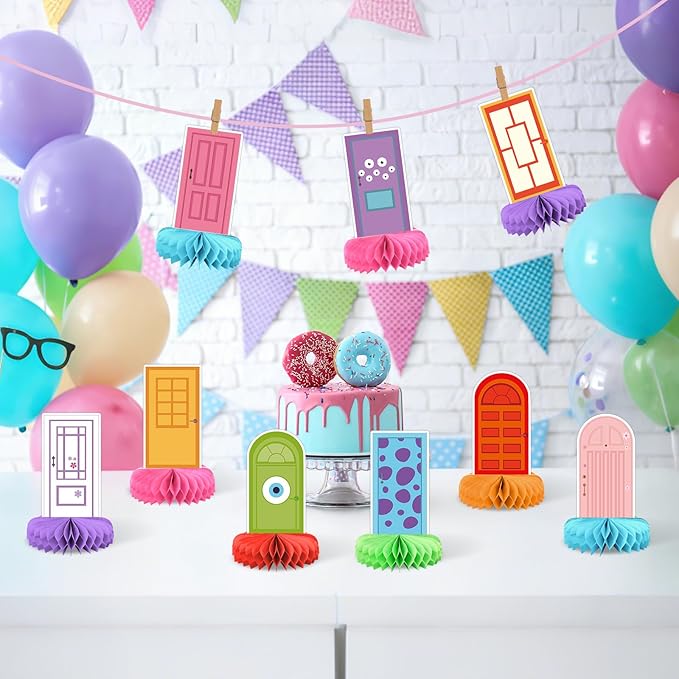 9 Sets Monsters Birthday Party Supplies Colorful Door Honeycomb Centerpieces Door Shaped Honeycomb Balls Table Centerpieces Set Monster Party Decorations Honeycomb Decor for Baby Shower Holiday Home