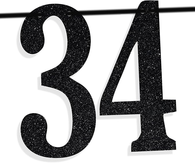 Black Glitter Look at You Turning 34 & Sh*t Banner, Happy 34th Birthday/Level 34 Unlocked/Cheers to 34 Years, Funny 34th Birthday Party Decorations Supplies