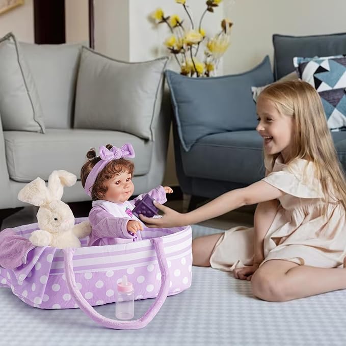 BABESIDE 8 Pcs Reborn Baby Doll Clothes with Bassinet for 17-22 Inch Babydolls, Reborn Baby Doll Accessories fit Dolls Girls, Baby Dolls Clothes for Realistic Dolls,Toy Gift for Kids