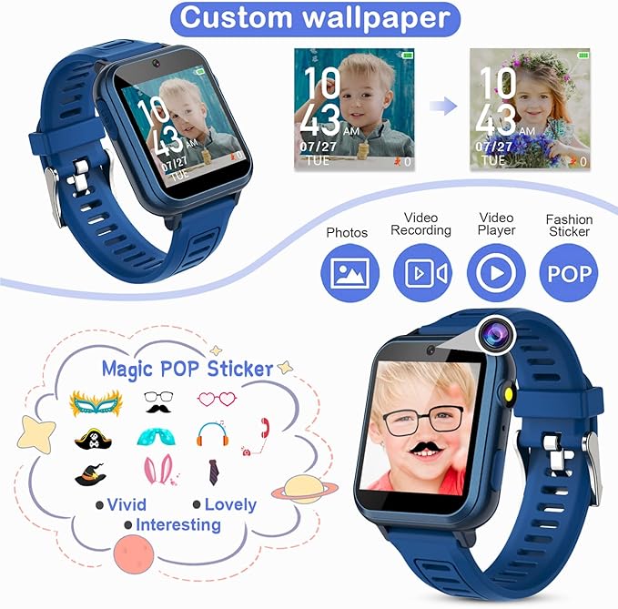 Smart Watch for Kids with 39 Puzzle Games HD Touch Screen Camera Music Player Pedometer Alarm Clock Calculator Flashlight 12/24 hr Gifts for 4-12 Year Old Boys Toys for Kids
