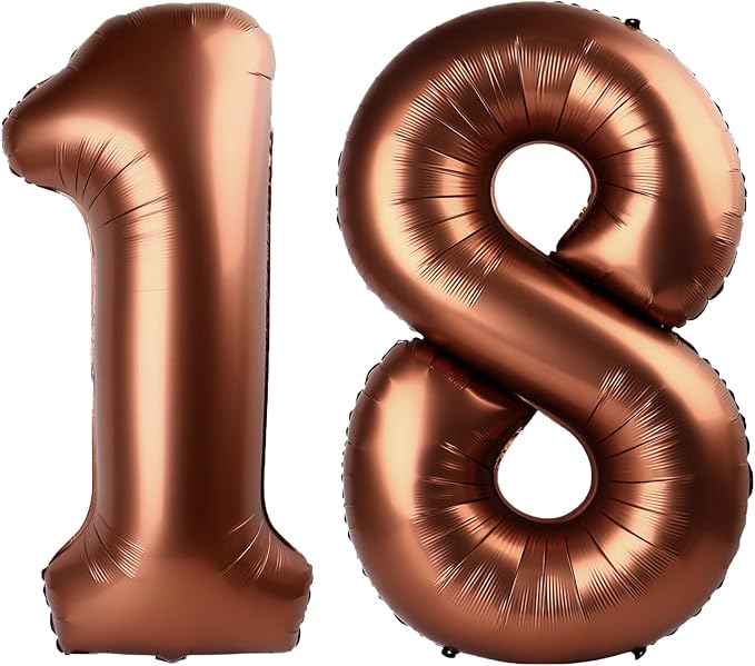 40 Inch Dark Brown Balloon Number 18,Chocolate Jumbo Mylar Foil Helium Balloon for 18th Digital Balloons for Birthday Party,Wedding Anniversary Party Decorations