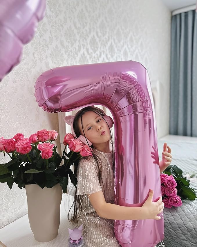 40 Inch Pink Number 4 Balloon, Giant 4 Number Balloons for 4th Birthday Decorations, Party Supplies for Baby Boy Girl, Pink Party Decor