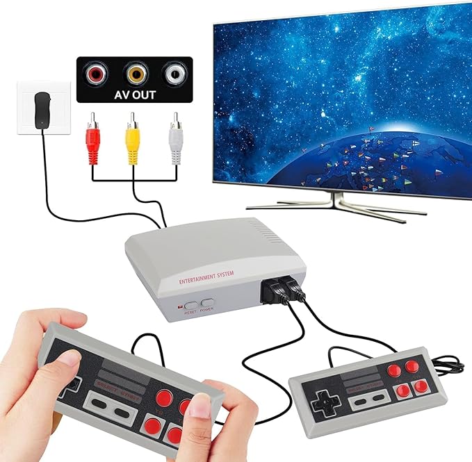 Retro Game Console with 300+ Built-in Classics, 2 Wired Controllers for Plug & Play Fun
