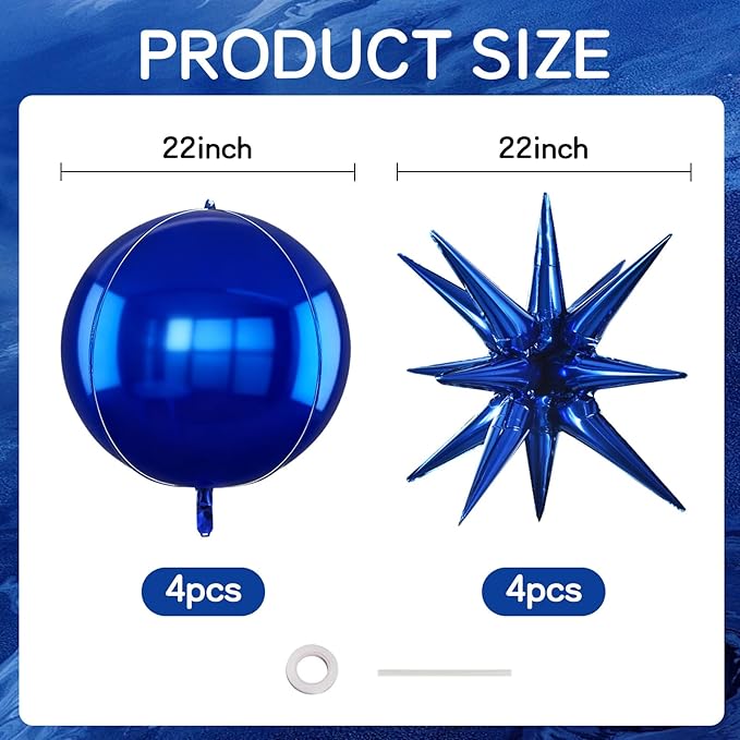 TONIFUL 8Pcs 22Inch Navy Blue Large 4D Giant Round and Star Balloons Explosion Star Mylar Balloons Set for Backdrop Christmas New Year Birthday Wedding Bridal Shower Anniversary Photo Booth Supplies