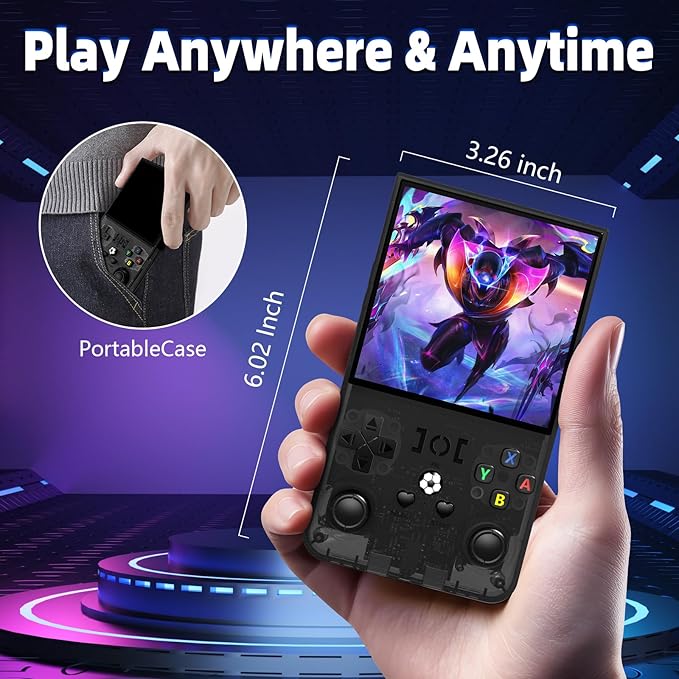 R36MAX Retro Handheld Game Console, 4.0 Inch IPS HD Screen Retro Gaming Console, Linux System, 30＋Emulator Games Retro Game Console, 4000mAh Battery, Built-in 64G TF Card, Black
