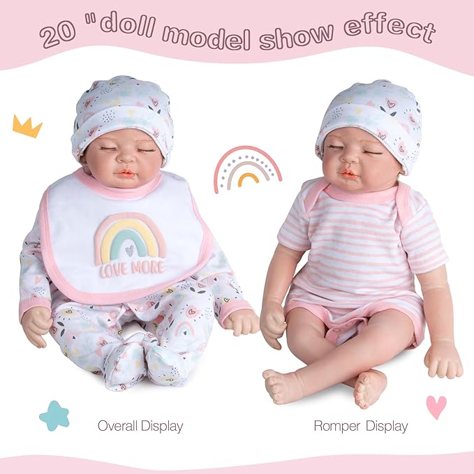Reborn Baby Doll Clothes Girl Outfit Accessories 5 pcs Set for 17-22 Inch Reborn Dolls Newborn Baby Girl Doll Clothes