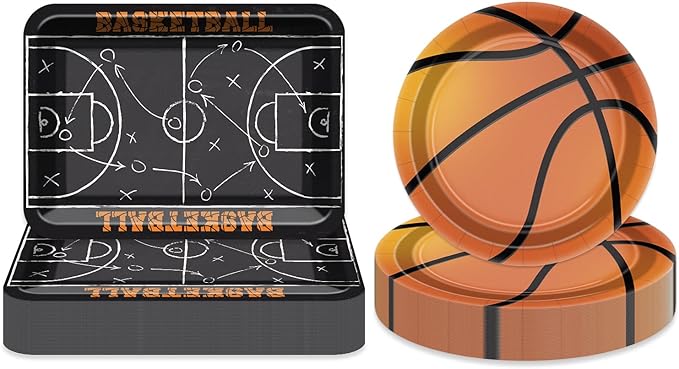 Basketball Party Supplies - 80 Pcs 9" Plates Sports Themed Party Decorations Kit for Kid's Birthday Game Day