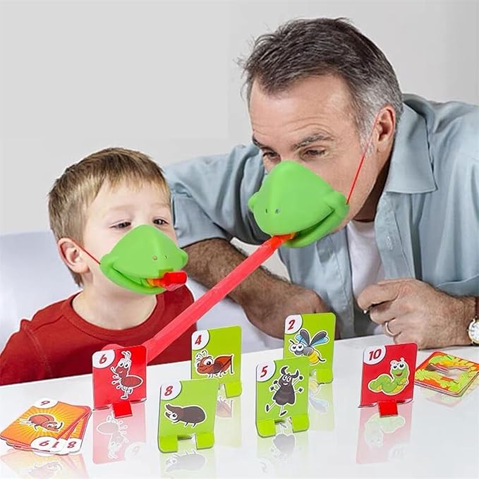 Frog Tongue Game, Tongue Shooting Game, Frog Mask with Tongue, Frog Face Mask, Frog Tongue Game with Blowing Air, Multiplayer Party Game, Insect Cardboard Included