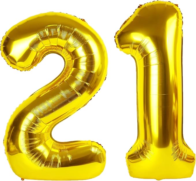 40 Inch Gold Balloon Number 21 Balloon,Jumbo Mylar Foil Helium Balloon for 21 Birthday Digital Balloons for Birthday Party,Wedding Anniversary Party Decorations