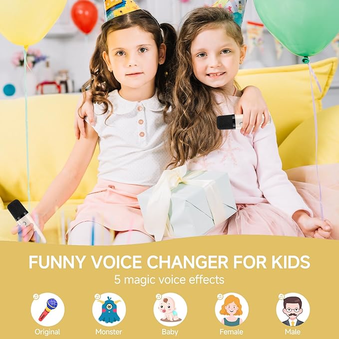 Mini Karaoke Machine for Kids and Adults,Portable Bluetooth Karaoke Speaker with 2 Wireless Microphones, Kids Karaoke Machine for Home Party,Birthday Gifts for Girls Boys（Beige）