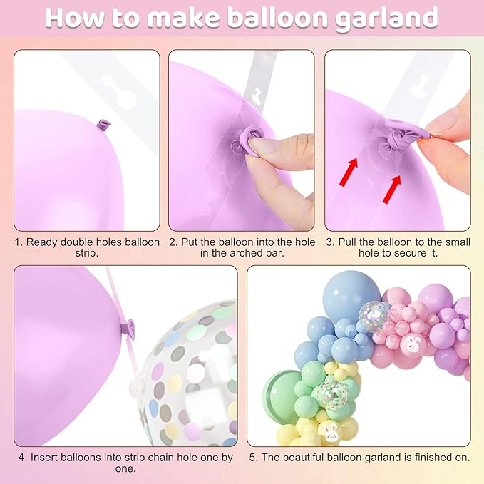 Amandir 153pcs Easter Balloon Arch Garland Kit, Different Sizes 18 12 10 5 inch Pink Blue Green Latex Rabbit Print Confetti Pastel Balloons for Spring Wedding Rainbow Birthday Party Decorations