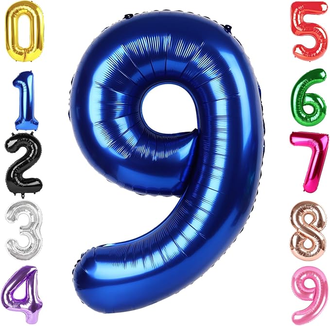 40 Inch Night Blue Number 9 Balloon, Giant 9 Number Balloons for 9th Birthday Decorations, Party Supplies for Baby Boy Girl, Night Blue Party Decor