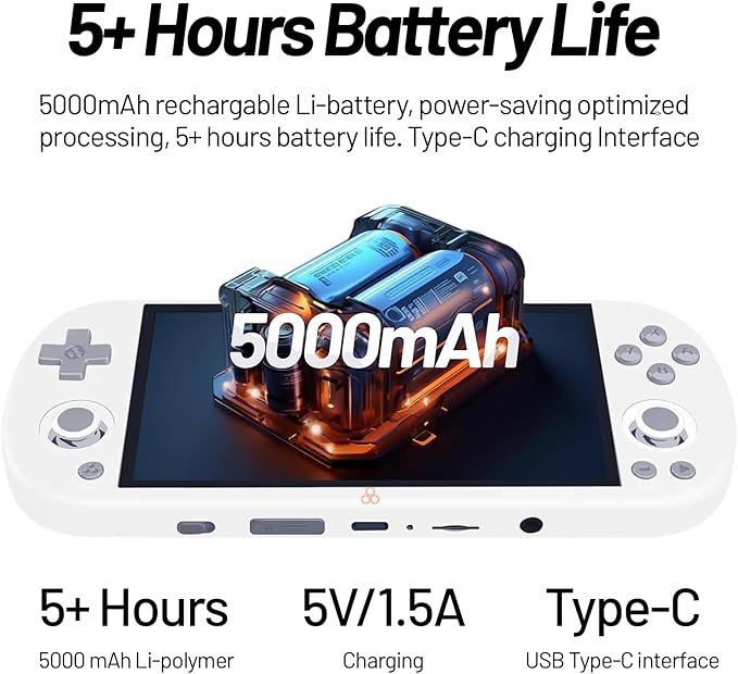 Trimui Smart Pro Handheld Game Console 4.96-Inches Display Game Console, Linux System with Allwinner A133P Processor Built-in 64G TF Card White