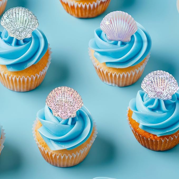 Kenning 48pcs Resin Seashell Cupcake Ring Toppers Under the Sea Cupcake Topper for seashell Theme Birthday Party Cake Decorations Baby Shower Weeding Anniversary Sea Party Supplies