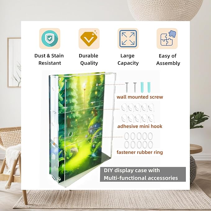 Display Case for Action Figure Blind Box Monsters Storage Cabinet Thanksgiving Clear Acrylic Shelf Collectibles 3 Layer Adjustable Magnetic Door Dustproof Wall Mounted Desktop