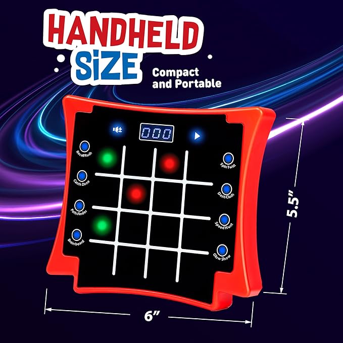 Electronic Light-Up Activity Pad for Kids Ages 6-12+ | 8-in-1 Handheld Game | Brain & Memory Games | Great Gift Ideas for Boys and Girls. Focus Training | Educational Travel Toy