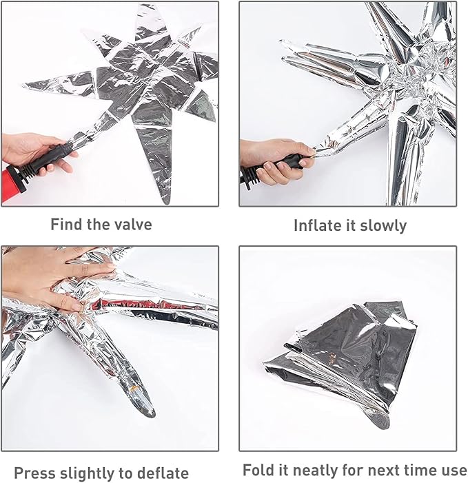 6 Pcs Silver Star Foil Balloons One-Piece 14-Pointed Star Balloon 4D Starburst Cone Mylar Balloon 22inch Christmas Birthday Wedding Wedding Anniversary Party Supplies(Silver)