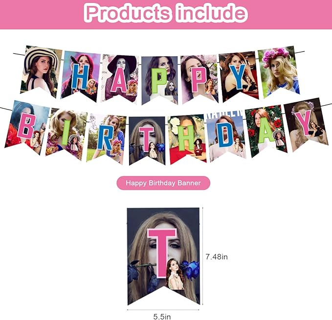 lana Party Decorations,Birthday Party Supplies Includes Banner - Cake Topper - 12 Cupcake Toppers - 18 Balloons