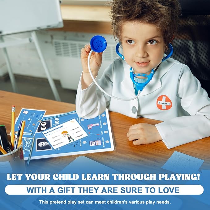 8 PCS Kids Pretend Play Doctor Set Hospital Playset for Kids Pretend Play Doctor Accessories Educational Doctor Kit Doctor Role Play Kit Double-Sided 30 Pages Pads with Pen for Toddlers