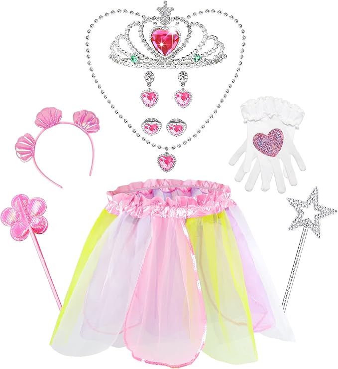Jeowoqao Girls Dress Up Costume Set, Fairy and Mermaid Role Play Dress-up Trunk with Accessories 25pcs Little Girls Pretend Play Costume for Kids Age from 2-5