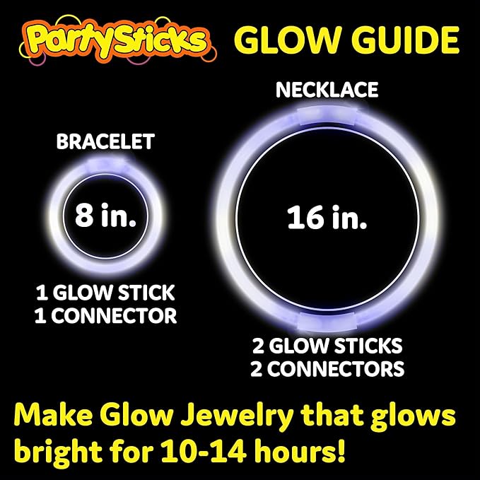 PartySticks White Glow Sticks - 100pk, 8 Glow In The Dark Light Up Party Favors, Decorations and Accessories