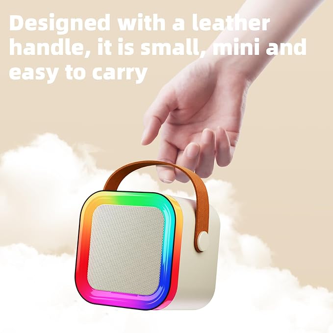 Mini Karaoke Machine for Kids & Girls with 1 Wireless Microphone, Portable Bluetooth Speaker, Christmas Birthday Gift Toy for Boys Toddlers Ages 3, 4, 5, 6, 7, 8, 9, 10, 11, 12+ Years Old (Cream - 1)