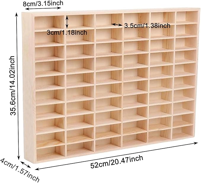 1:64 Scale Toy Car Display Case Organizer Storage, Wooden Wheel Rack Wall Mounted with 60 Compartments, Stylish Diecast Car Display Rack for Toy Car, Collectibles, Figurines (52x4x35.6cm)