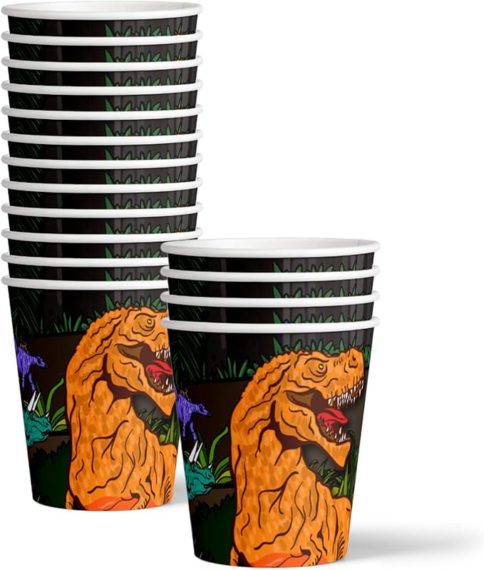 Roaring Dino Jurassic T-Rex Dinosaur Birthday Party Supplies - Dinosaur Decorations for Birthday Party - Dinosaur Birthday Set Plates, Napkins, and Cups | Tableware Kit for 16