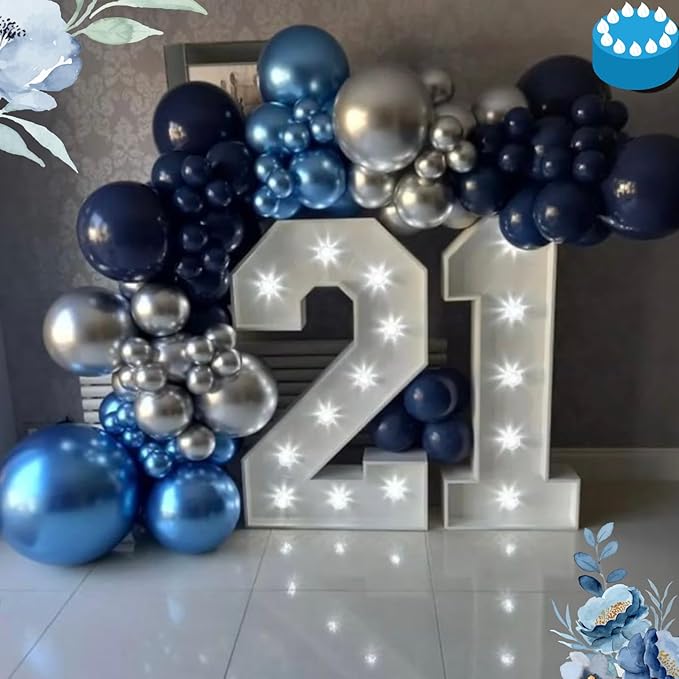 Navy Blue and Silver Balloons, 12 Inch Metallic Latex and Confetti Balloons for Birthday, Baby Shower, Graduation Decorations