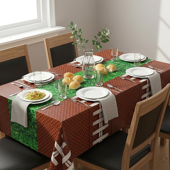 Oudain 6 Pcs Football Party Tablecloth 108 x 54 Inches Rectangle Rugby Table Cloth Disposable Plastic Sport Themed Table Covers for Football Rugby Day Birthday Party Supplies Favors (Chestnut)