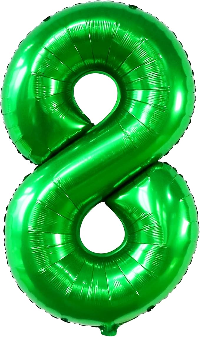 KatchOn, Green Number 8 Balloon - 40 Inch | Green 8 Balloon Number, Happy 8th Birthday Decorations Boy | Eight Balloon Number | 8 Year Old balloon, Green Birthday Decorations