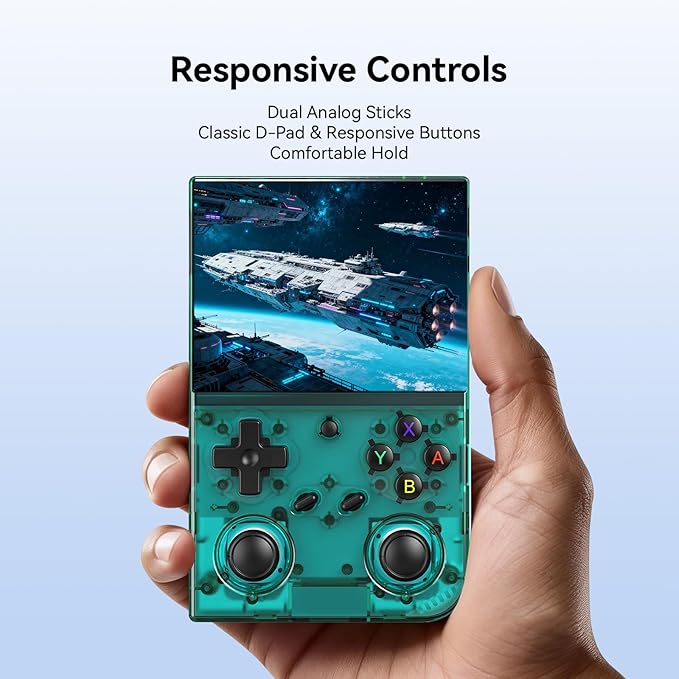 RG35XX Pro - Retro Handheld Game Console, 3.5-Inch IPS Screen, Linux OS, 64GB Card, 3200mAh Battery, WiFi & Bluetooth, HDMI Output, Includes Screen Protector & Keychain (Transparent Teal)