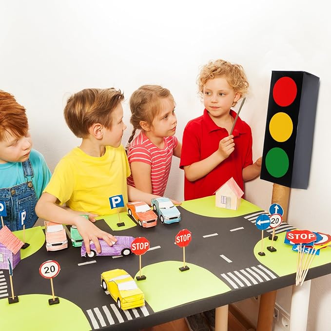 Zhanmai 2 Pcs Traffic Light Favor Boxes Decor 17'' Transportation Boxes for Stop Light Table Topper for Birthday Party Racing Car Party Centerpieces Construction Gift Photo Props Supplies