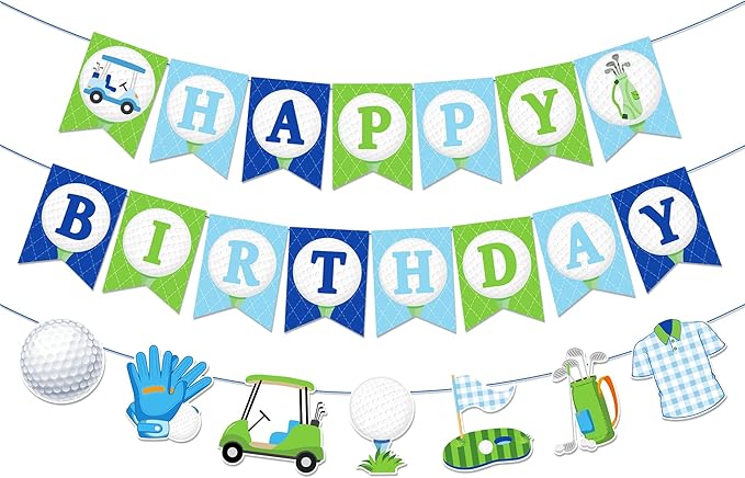 CC HOME 3Pcs Golf Happy Birthday Banner Golf Ball Party Hanging Banner Gym Ball Sports Theme Birthday Bridal Wedding Baby Shower Boys Girls Kids Home Classroom Party Supplies Decoration