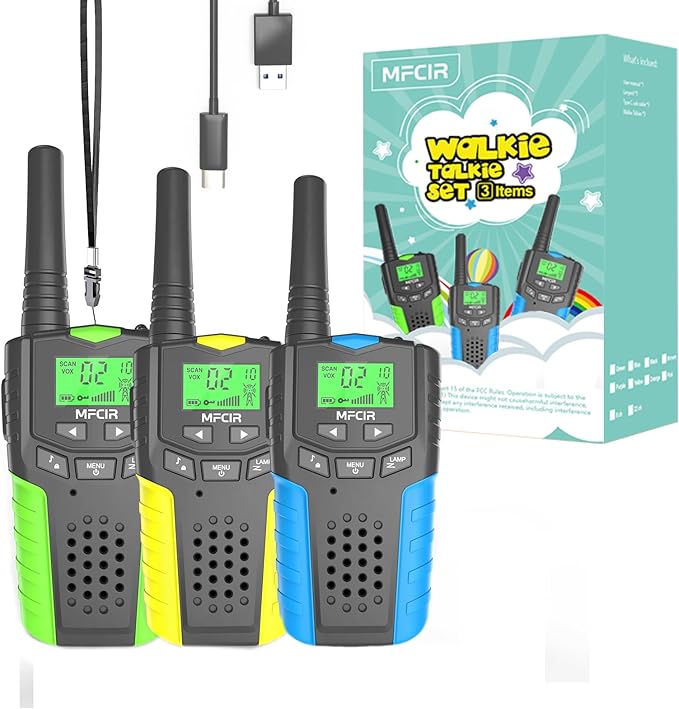 Kids Walkie Talkies Rechargeable 3 Pack,Long Range Walky Talky for Family Games Outdoor Hiking Camping,Mini Small Walkie Talkie 2 Way Radio Toy Boy Girl for 3-12 Year Old,Christmas Birthday Present